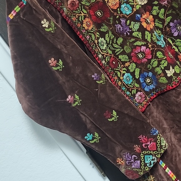 Rare brown velvet antique Bedouin embroidered dress up to XXL - Picture 3 of 9